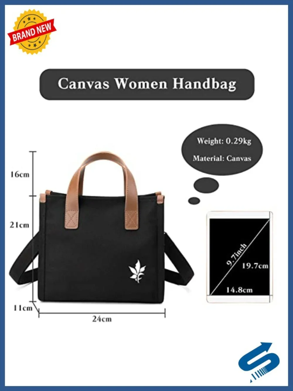 Canvas Shoulder Bag Crossbody Tote with Top Handle - Adjustable Strap